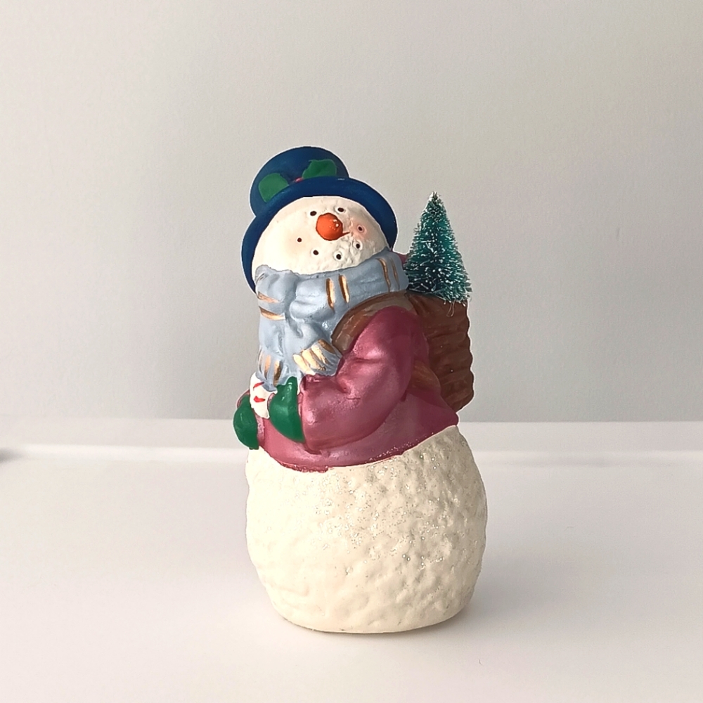 Snowman Figurine 4.5" Tall Christmas Tree Gifts White Blue Green Holiday Decor
